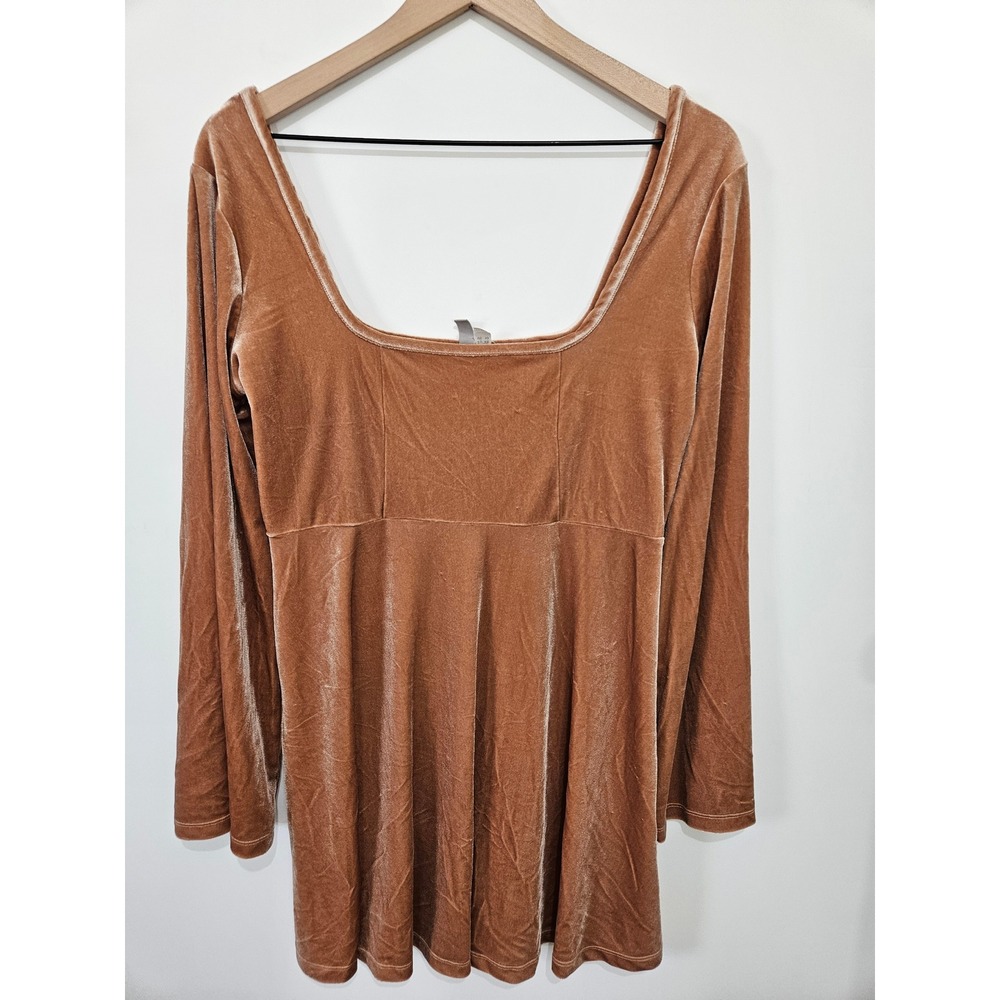 ASOS Velvet Long Sleeve Mini Dress Rust Copper Square Neck Babydoll US‎ 10